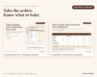 Holiday Pre-Order Kit for Home Bakers, Planner Spreadsheet and Fillable Order Forms
