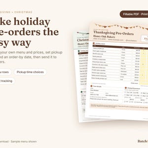 Formulário de pré-encomenda de produtos de confeitaria para as festas de Ação de Graças e Natal, PDF preenchível e imprimível.