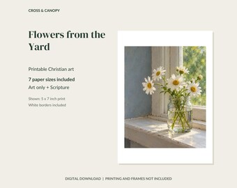 Blumen aus dem Garten – Druckbare Wandbilder, Gänseblümchen, WEB-Klassiker mit Bibeltext und Illustrationen, 7 Papierformate