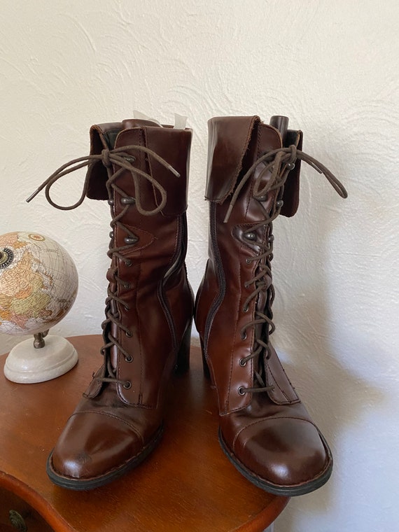 Brown leather granny boots