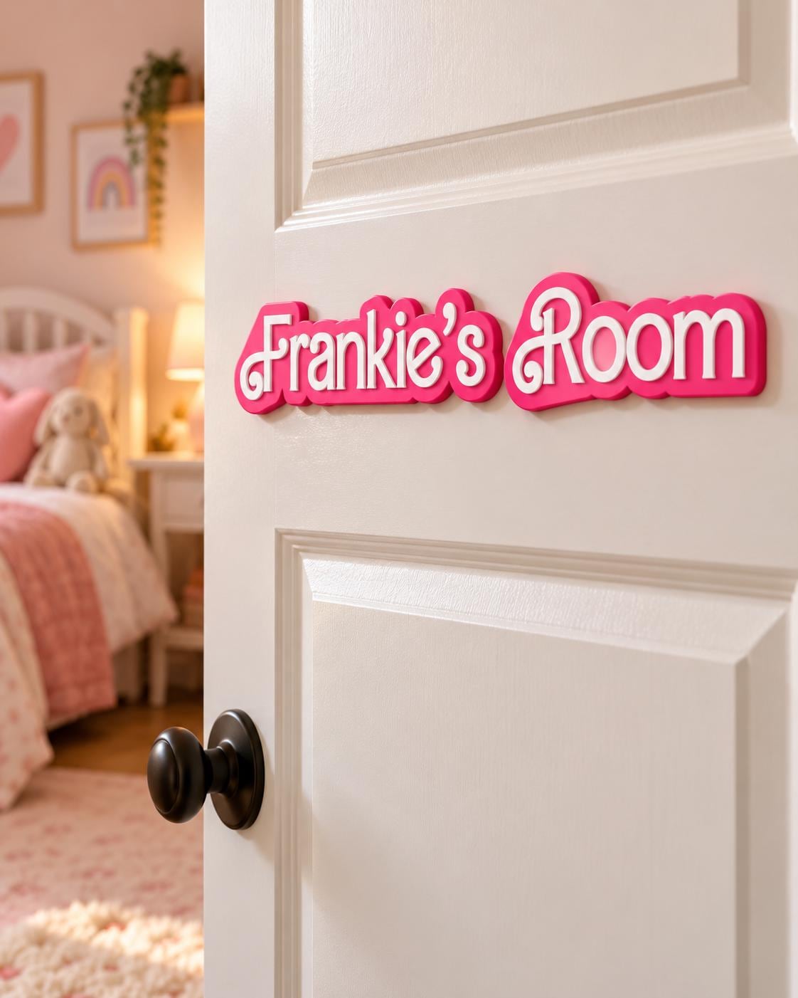 Personalised Girls Bedroom Door Sign, 3D Printed Name Plaque, Pink Kids Room Decor, Custom Nursery Wall Sign, Fairytale