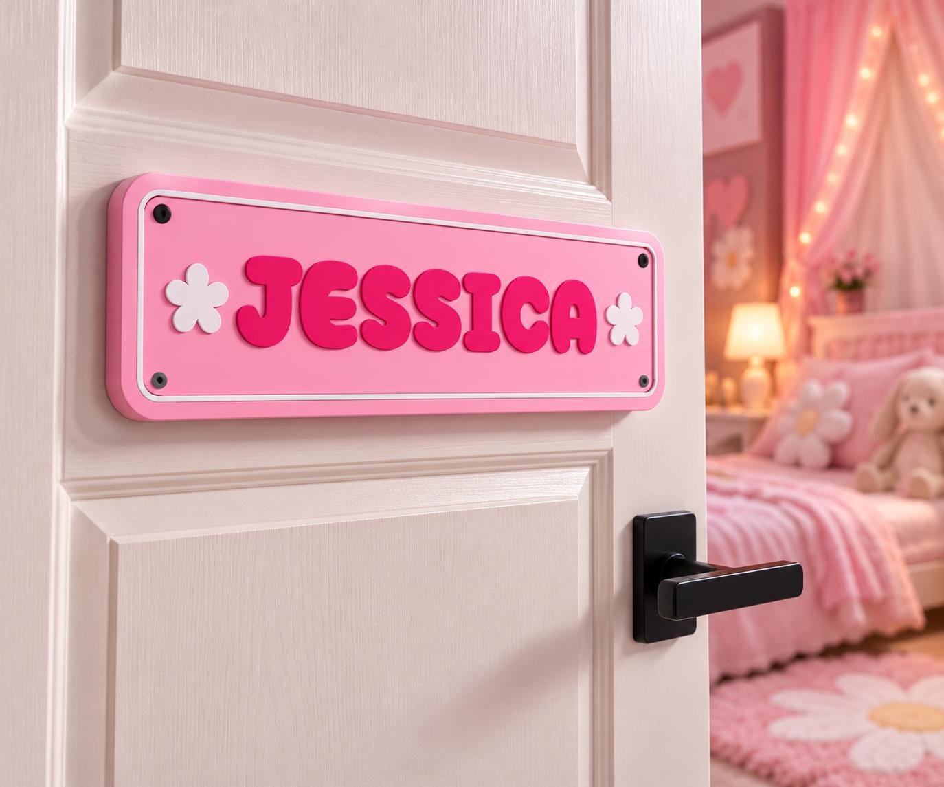 Personalised Girls Bedroom Door Sign, Custom Kids Name Plaque, 3D Printed Nursery Door Sign, Daisy Flower Bedroom Decor