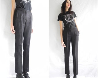 90's tailored black minimal/goth mid waist slim leg trousers/pants with embossed texture