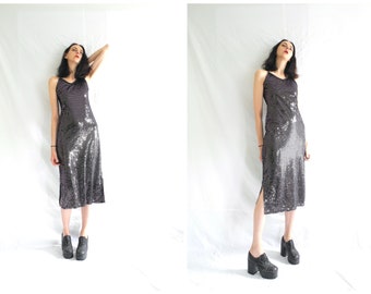 Vestido de espalda cruzada con tiras de terciopelo elástico de los años 90/Y2K glam/goth negro y metálico