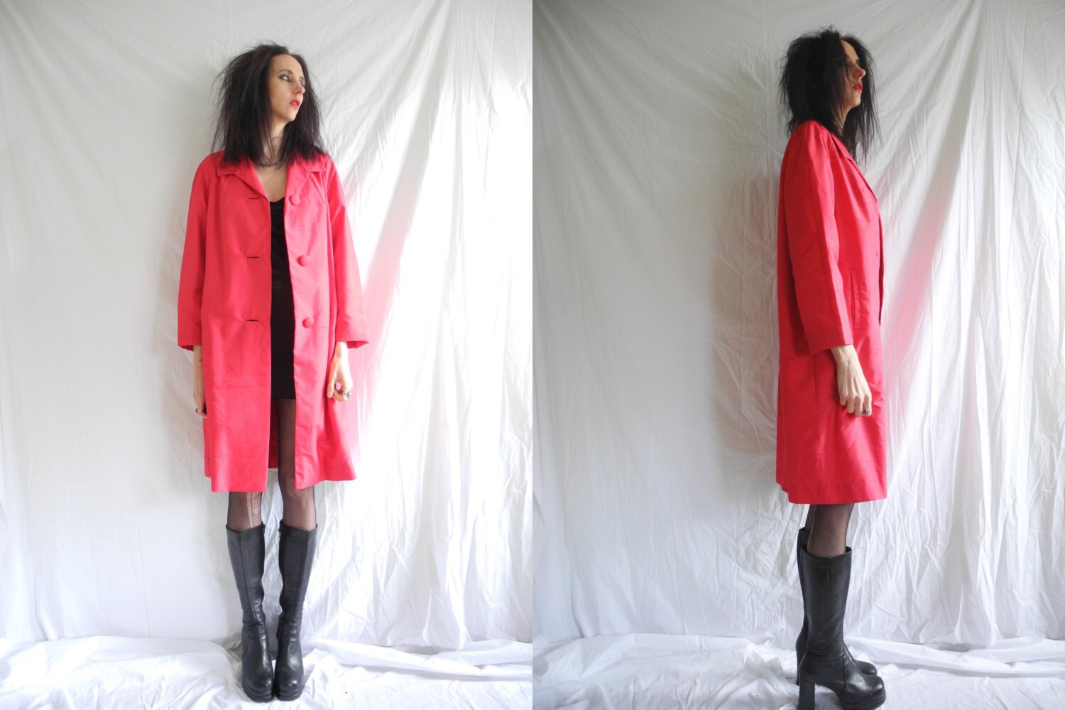 60's mod vintage fuchia pink shift style lightweight mac.