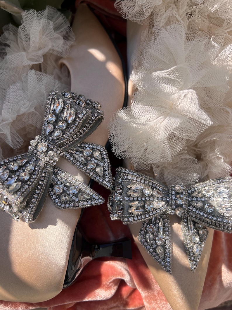 Pair vintage style shoe clips,bows, Marie Antoinette style,bow coquette ,Cinderella,bridal shoes,shabby chic,wedding jewelry, bridgerton image 6