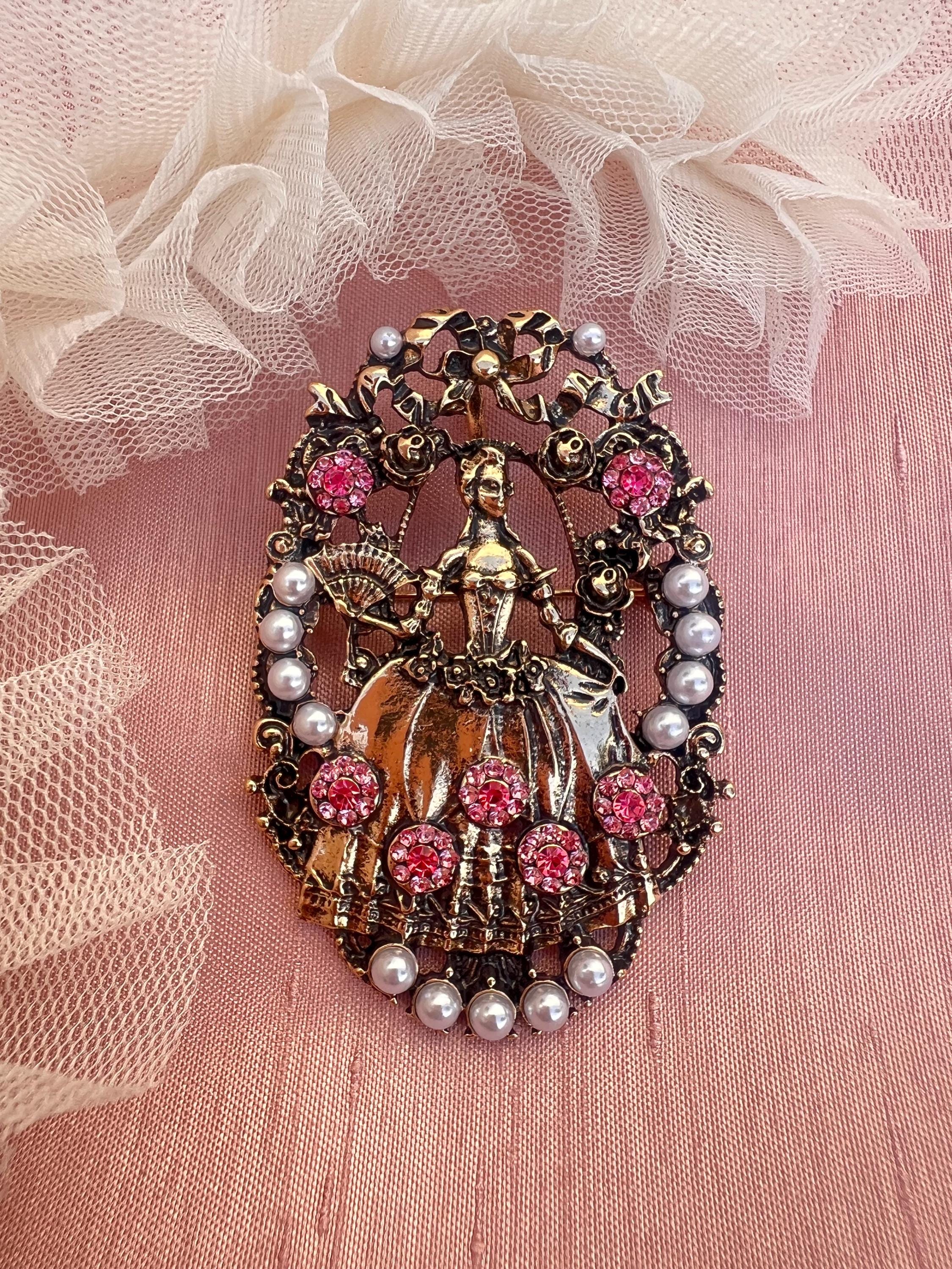 Pink rose aqua crystal rhinestone vintage Marie Antoinette  hair clip coquette Shag Styling Series ft. @navyhaircare: Ep 10.  main image 4