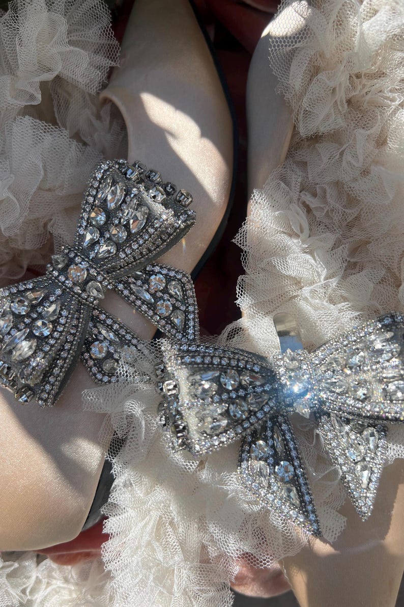 Pair vintage style shoe clips,bows, Marie Antoinette style,bow coquette ,Cinderella,bridal shoes,shabby chic,wedding jewelry, bridgerton image 1