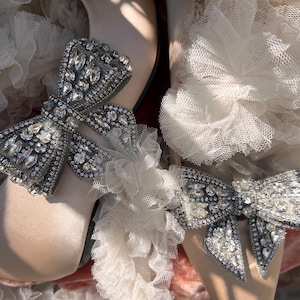 Pair vintage style shoe clips,bows, Marie Antoinette style,bow coquette ,Cinderella,bridal shoes,shabby chic,wedding jewelry, bridgerton image 7