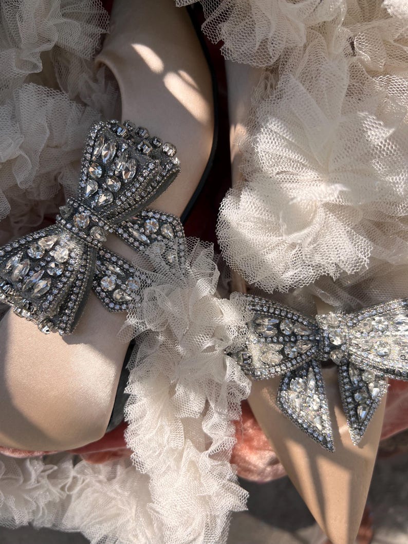 Pair vintage style shoe clips,bows, Marie Antoinette style,bow coquette ,Cinderella,bridal shoes,shabby chic,wedding jewelry, bridgerton image 7