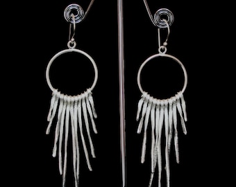 Long handmade sterling silver veil earrings, Chandelier dangle earrings - "Drape Earrings"