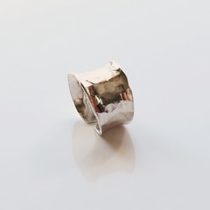 Modern Wide Silver Band. Hand hammered sterling silver adjustable concave band. - &#39;Solid State Ring&#39;
