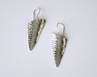 Geometric arrow shape dangle earrings handmade with sterling silver in a unique design with movement in mind - "Arrow Earrings"