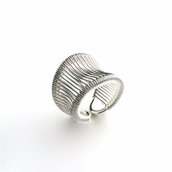 Silver wire band, streamlined sterling silver ring handmade of sturdy wire formed into a slender wave shape - 'Slender Wire Band'