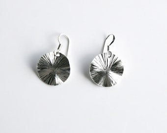 Mini shimmering disc earrings are small but have a striking design and circle shape. Modern minimalist dangle earrings. - 'Sphere Earrings'
