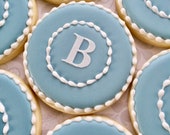 Elengant Blue & White Monogram Cookies - One Dozen Decorated Sugar Cookies