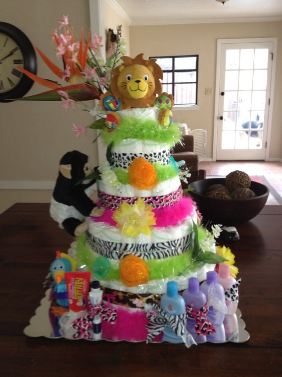 Items similar to Jungle Theme Baby Diaper Cake on Etsy