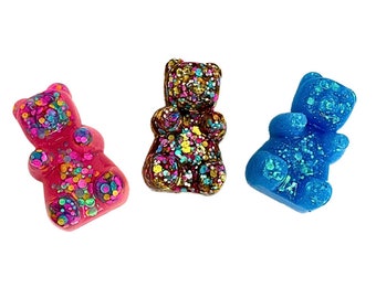 3 Glitter Gummy Bear Refrigerator Magets, Pink gummybear, Blue gummybear, oversized large bear resin magnet, funny kitchen magnet, decor
