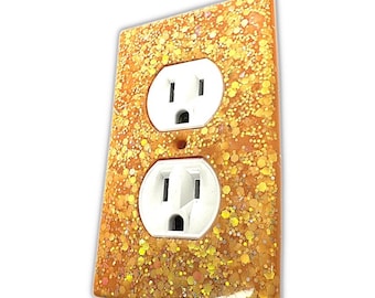 Glitter Peach gold outlet cover,  retro unique switchplate cover, orange decor, renter safe friendly , sheshed decor, art for girl teen room