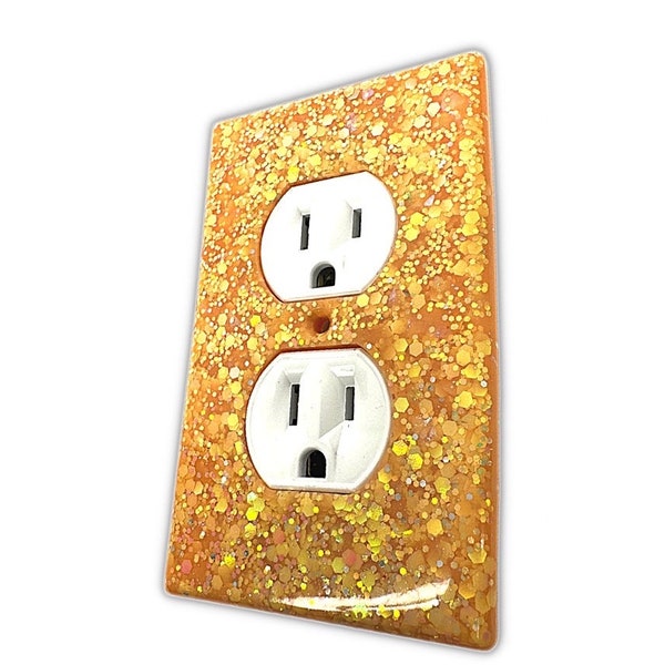 Glitter Peach gold outlet cover,  retro unique switchplate cover, orange decor, renter safe friendly , sheshed decor, art for girl teen room