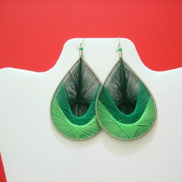 Thread earrings Assorted colors Large Size style Green Colors