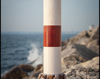 Lighthouse Spice Mill Harbor Beacon in Bloodwood & Whitewashed Hard Maple on Hand-Carved Rock Pile in American Cherry