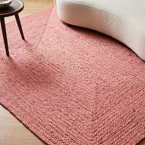 Blush Pink Braided Jute Area Rug, Handmade Solid Pink Jute Carpet, Modern Minimalist Rectangular Rug, Custom Size Living Room Bedroom Rug