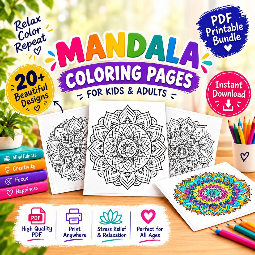 Mandala Coloring Pages for Kids and Adults - Etsy