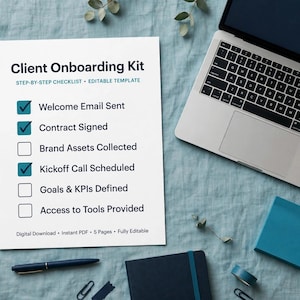 Client Onboarding Kit for Freelancers | Marketing Client Onboarding Checklist, Kickoff Call Agenda & Goal Setting Worksheet
