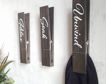 bath towel hooks set of 3 jumbo clothespins farmhouse decor towel hooks clothespin decor bathroom decor relax soak unwind - Bathroom Towel Hooks bath towel hooks set of 3 jumbo clothespins farmhouse decor towel hooks clothespin decor bathroom decor relax soak unwind - Bathroom Towel Hooks