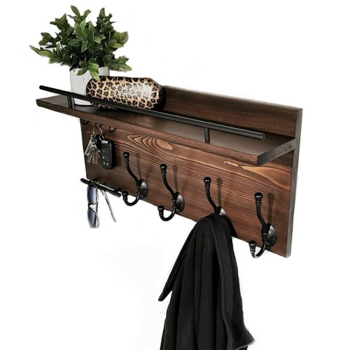 Wood Coat Rack Entryway Organizer Mail Storage Key Hook Etsy India
