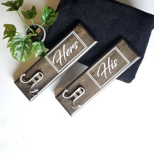 His and Hers Bathroom Towel Hook Signs Entryway Coat Hooks Etsy