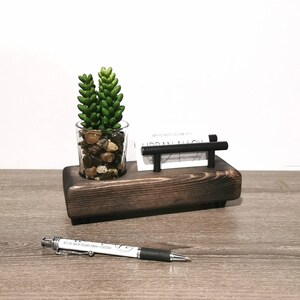 Business Card Holder, Wood Desk Caddy, Desk Accessories, Succulent Decor, Desk Organizer, Office Gift, Office Decor, Succulent Planter Espresso