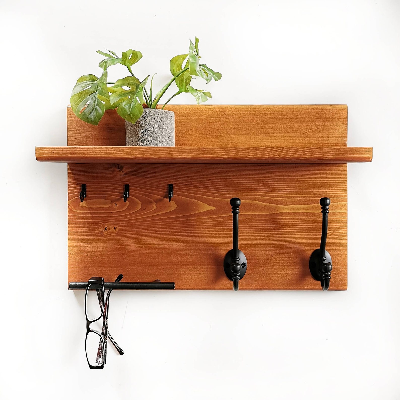 Wood Coat Rack Entryway Organizer Mail Storage Key Hook Etsy