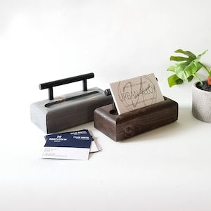 Wood and Metal Desk Business Card Display Stand, Desk Accessories, Desk Organizer, Office Gift, Office Decor