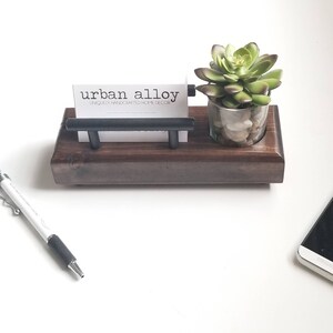 Business Card Holder, Wood Desk Caddy, Desk Accessories, Succulent Decor, Desk Organizer, Office Gift, Office Decor, Succulent Planter Kona