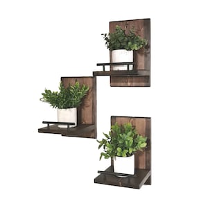 Wall Mounted Plant Shelf: Solid Pine Wood with Black Metal Rail