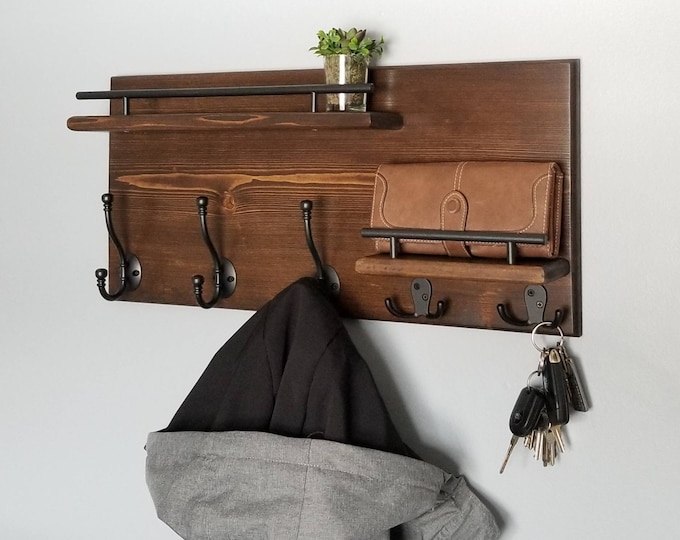 Modern Wooden Entryway Coat Rack, Mudroom Storage, Wall Organizer, Coat