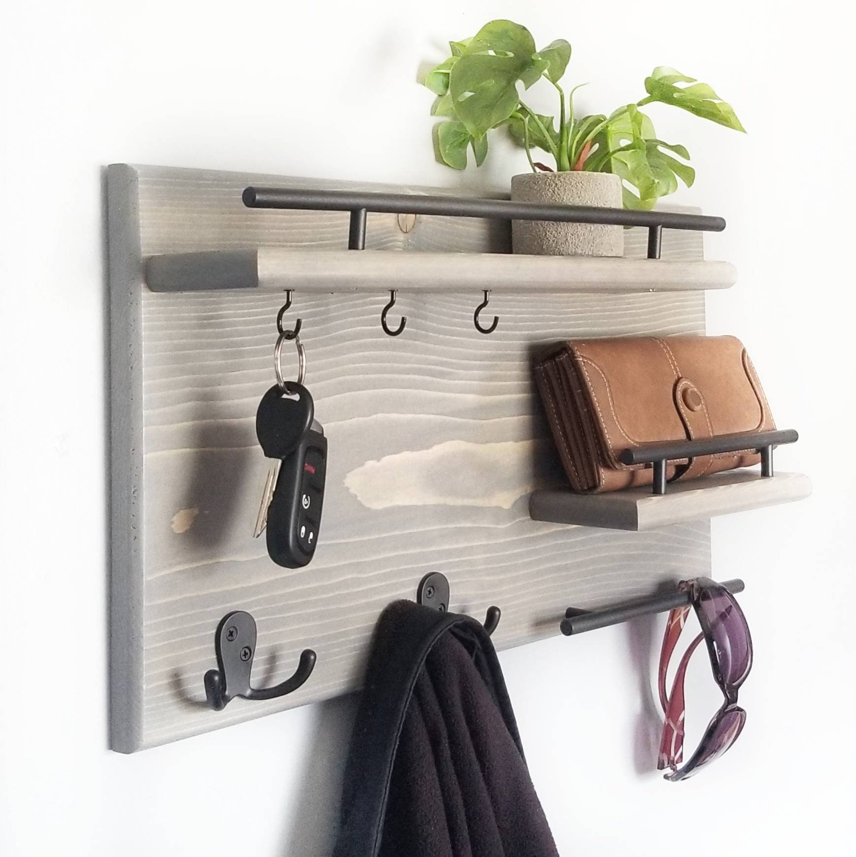 Wooden Key Holder Rack Mail Sorter Organizer with 4 Double Key Hooks -  China Wooden Floating Shelf, Floating Shelves for Wall