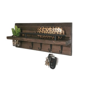 Key and Mail Holder, Key Rack, Entryway Shelf, Mail Storage, Mail and Key Shelf, Rustic Decor, Floating Shelf with Hooks, Office Shelf