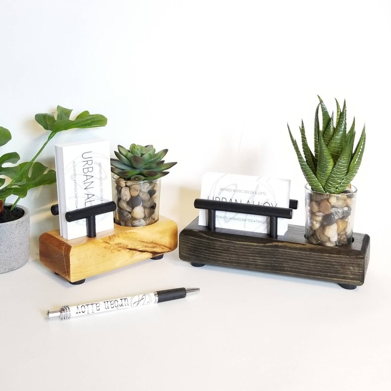 Vertical Modern Business Card Holder With Faux Succulent Etsy Canada