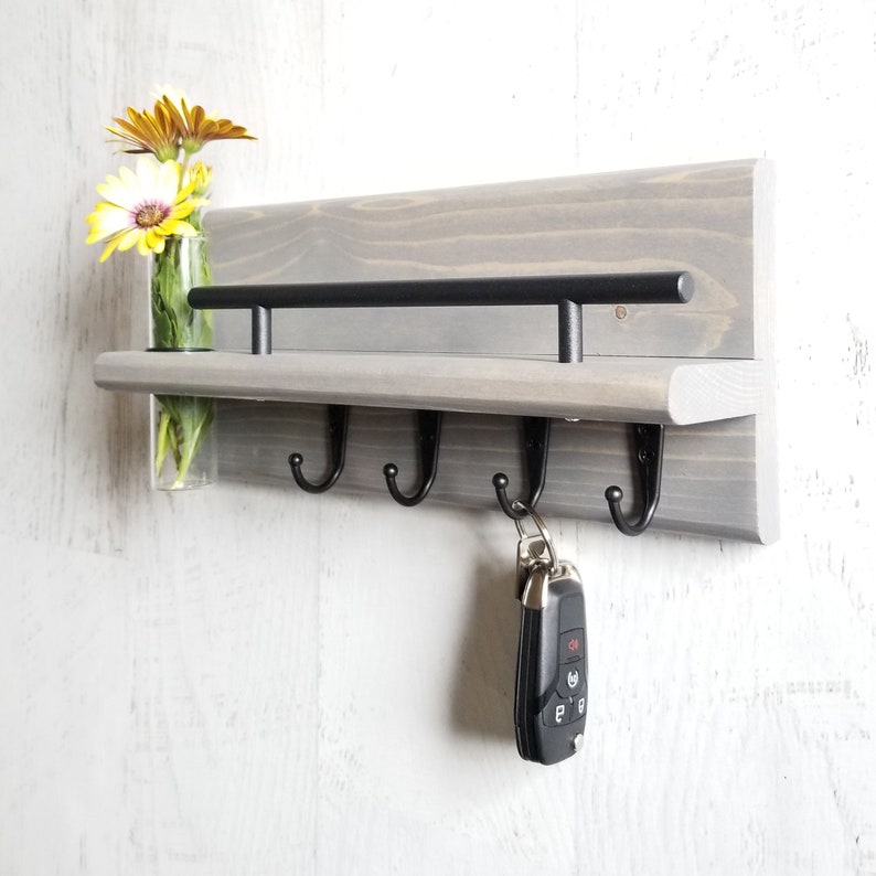 Bud Vase Key Holder for Wall, Mail and Key Shelf, Entryway Organizer, Wall Mount Key Rack, Wood Wall Organizer, Apartment Decor, Farmhouse image 7