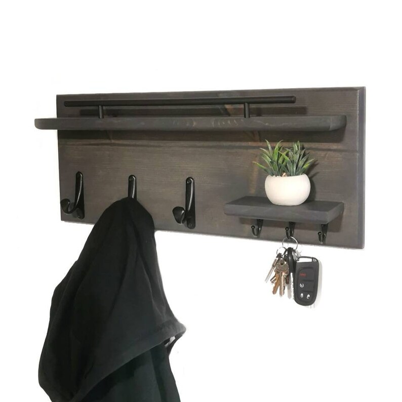 Modern Wood Coat Rack Entryway Organizer Mail Storage Key Etsy