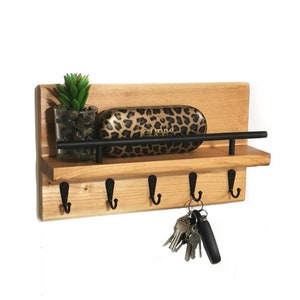Entryway Organizer Key and Mail Shelf with Hooks, Rustic Home Decor Organizer, Multiple Key Holder
