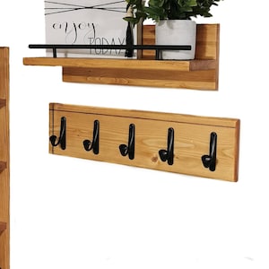 Solid Pine Wood Coat Rack: Wall Mounted Entryway Organizer