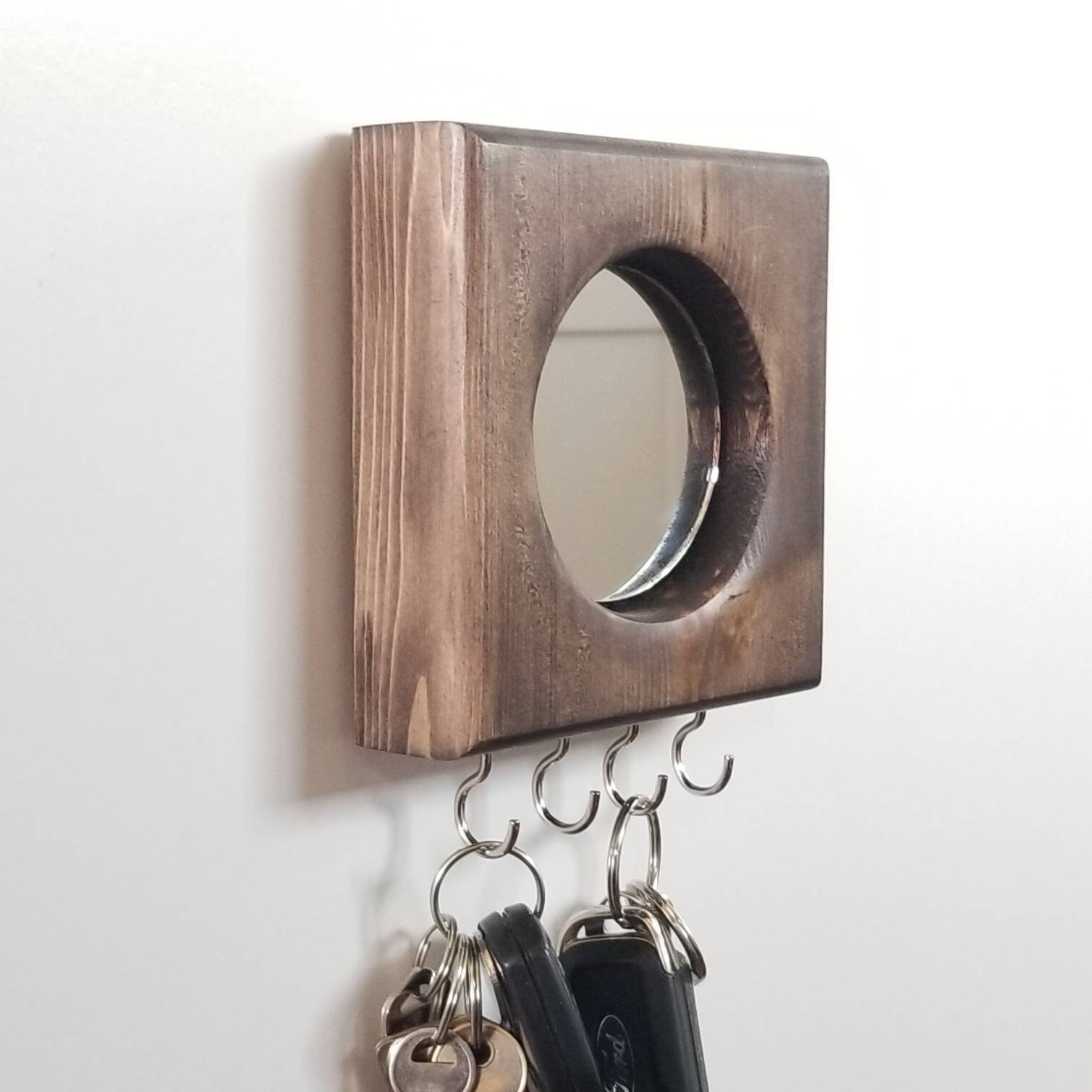 Mirror Key Holder For Wall Small Round Mirror Key Holder Etsy