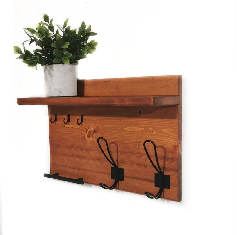 Wood Coat Rack Entryway Organizer Mail Storage Key Hook Etsy