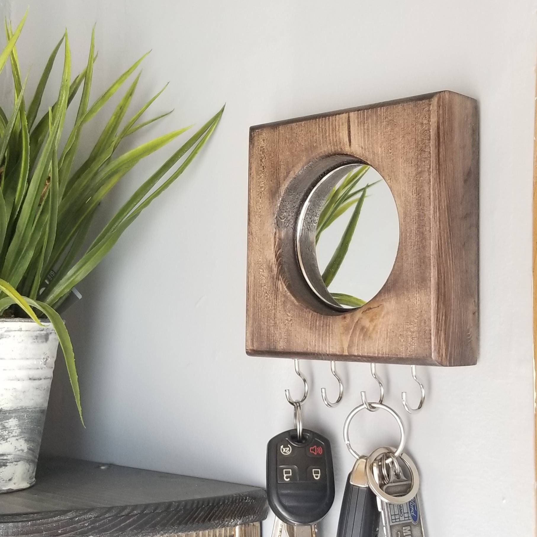 Mirror Key Holder For Wall Small Round Mirror Key Holder Etsy