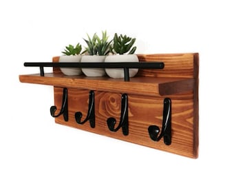 Modern Wood Towel or Coat Rack with Shelf | Entryway Organizer,  Bathroom Organizer, Wall Mounted Wood Organizer,  Entryway Hook