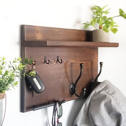 Wood Coat Rack Entryway Organizer Mail Storage Key Hook Etsy